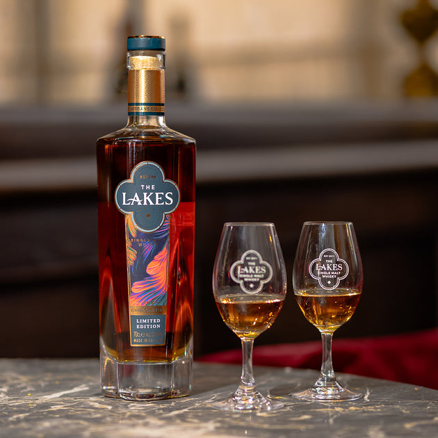 The Lakes Distillery Chocolatier Single Malt Whisky lifestyle image with copita glasses